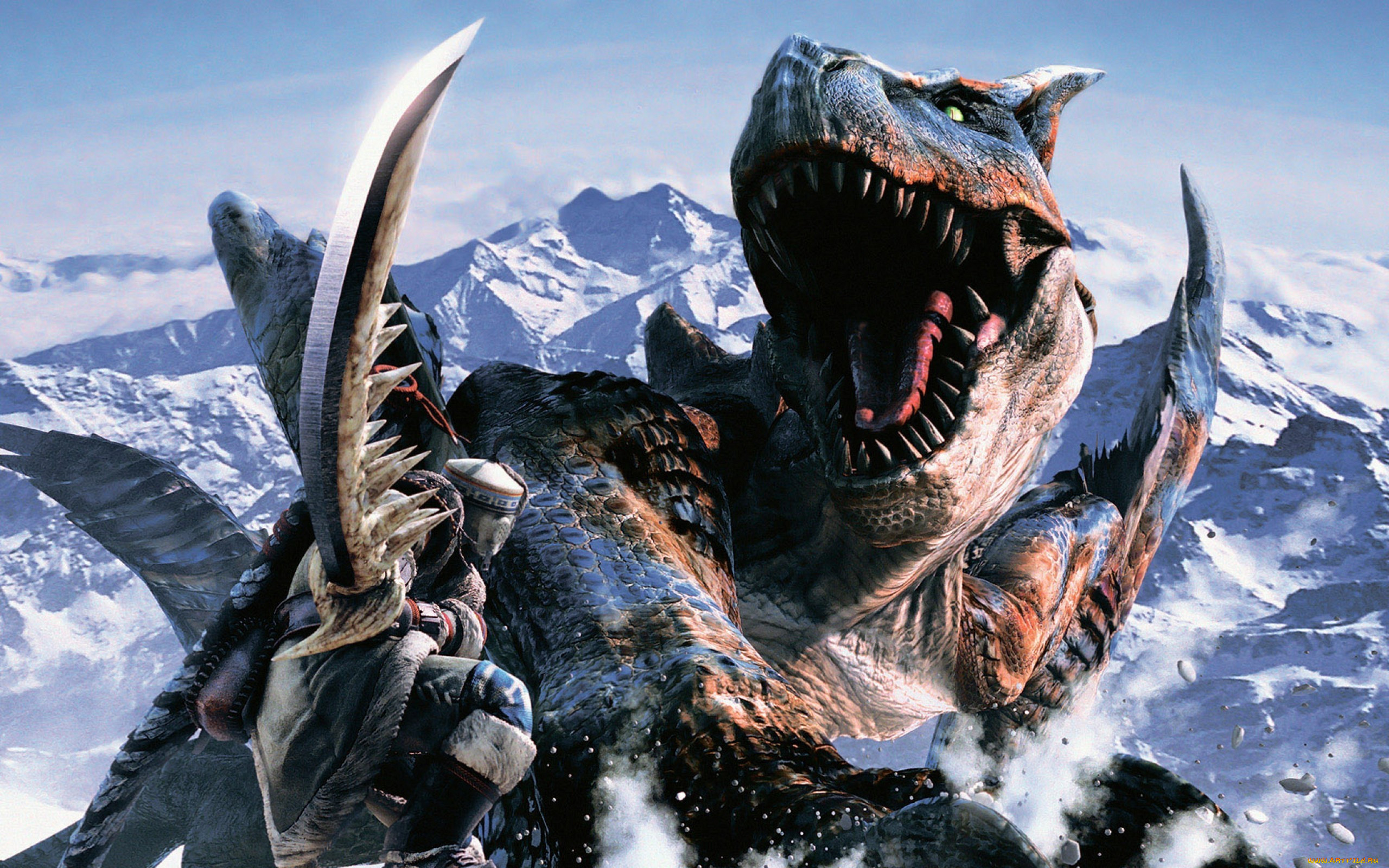видео, игры, monster, hunter, portable, 2nd, дракон, зима, горы, снег.